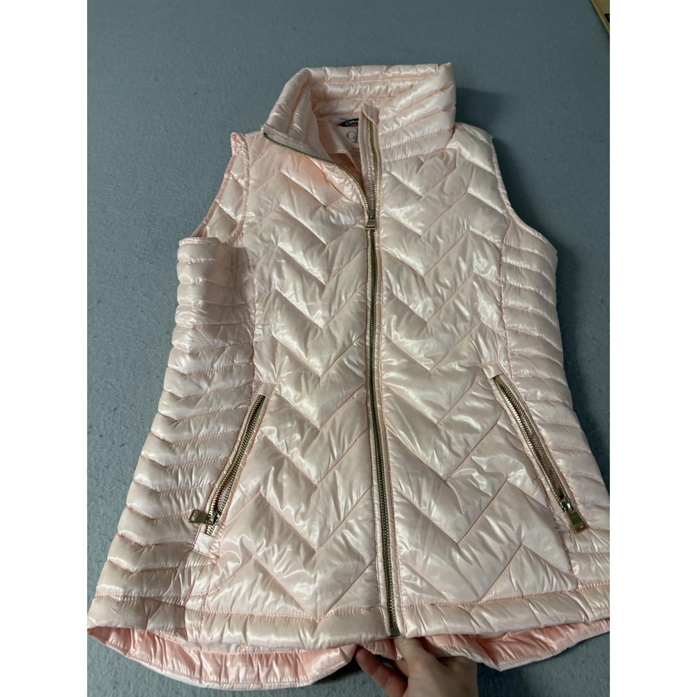 Calvin Klein Vest Womens Small Pink Premium Down‎ Quilted Puffer Zip Pockets